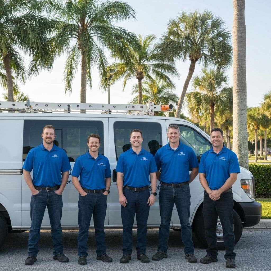 The Coastal Plumbing team standing in front of a company van in West Palm Beach